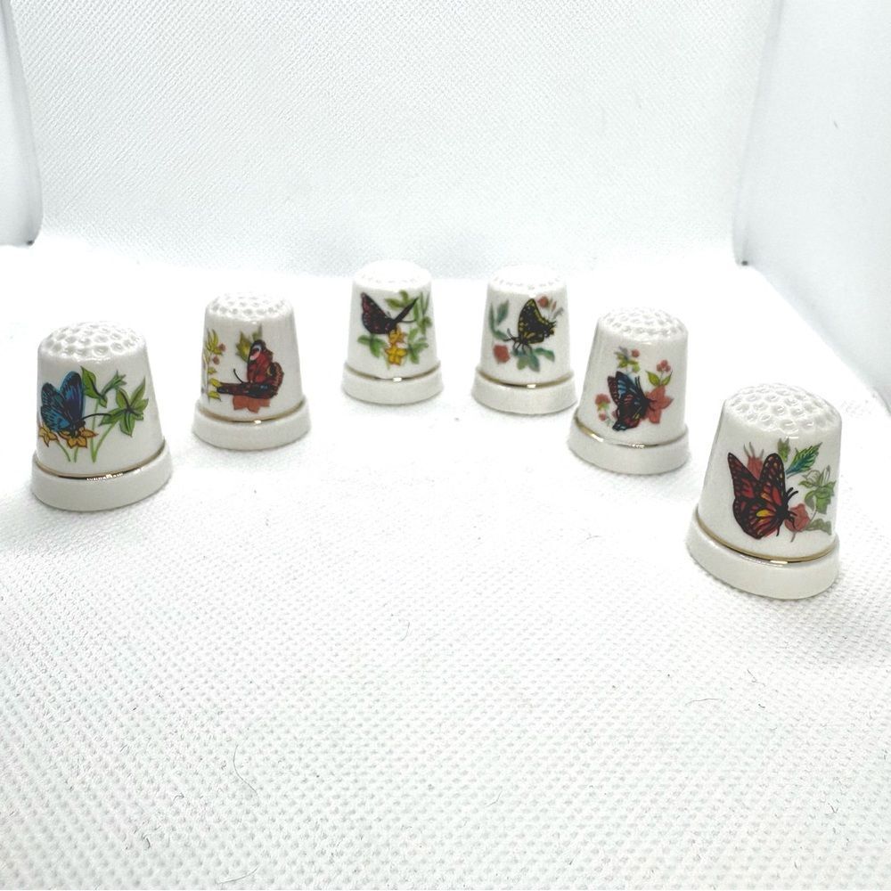 Vintage Butterfly Porcelain Thimble Set – 8 Collectible Sewing Thimbles